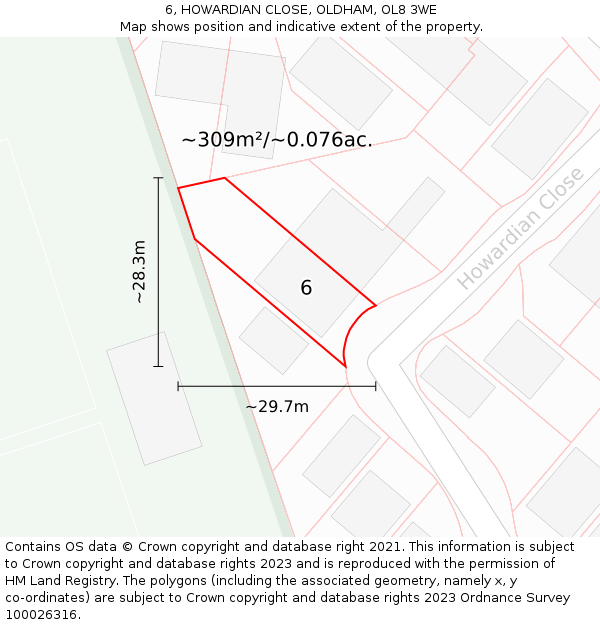 6, HOWARDIAN CLOSE, OLDHAM, OL8 3WE: Plot and title map