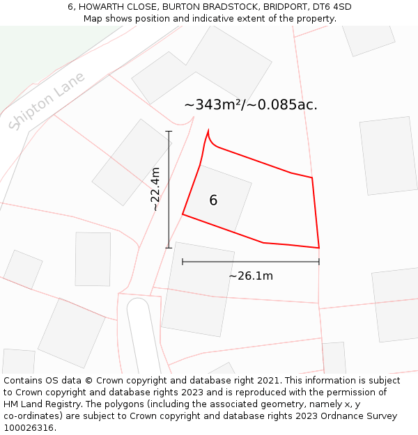 6, HOWARTH CLOSE, BURTON BRADSTOCK, BRIDPORT, DT6 4SD: Plot and title map