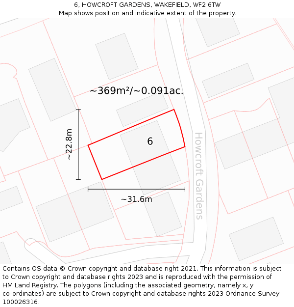 6, HOWCROFT GARDENS, WAKEFIELD, WF2 6TW: Plot and title map