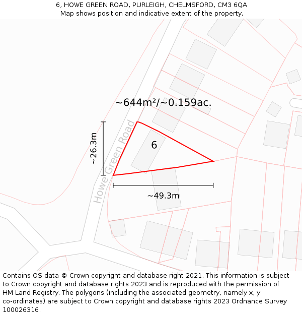 6, HOWE GREEN ROAD, PURLEIGH, CHELMSFORD, CM3 6QA: Plot and title map