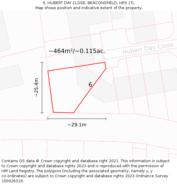 6, HUBERT DAY CLOSE, BEACONSFIELD, HP9 1TL: Plot and title map