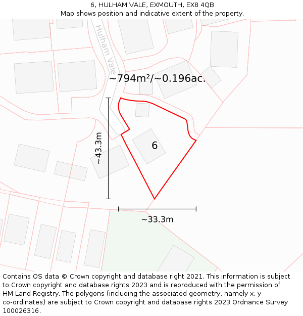 6, HULHAM VALE, EXMOUTH, EX8 4QB: Plot and title map