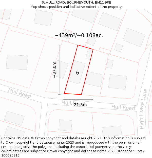 6, HULL ROAD, BOURNEMOUTH, BH11 9RE: Plot and title map