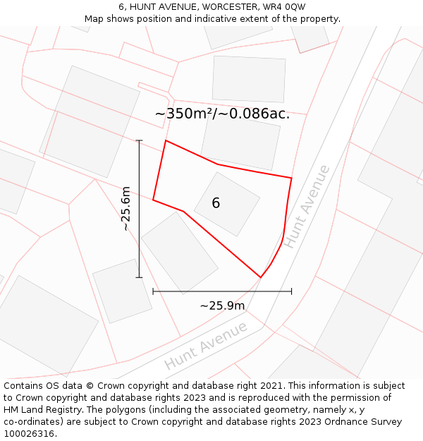 6, HUNT AVENUE, WORCESTER, WR4 0QW: Plot and title map