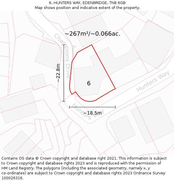 6, HUNTERS WAY, EDENBRIDGE, TN8 6GB: Plot and title map