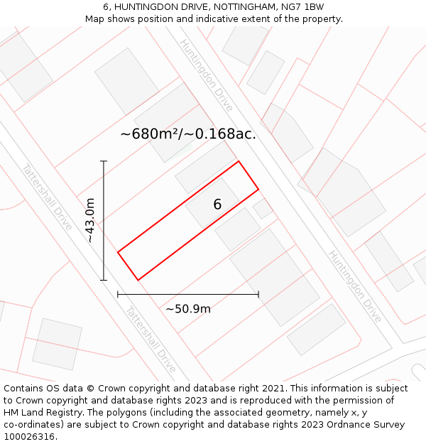 6, HUNTINGDON DRIVE, NOTTINGHAM, NG7 1BW: Plot and title map