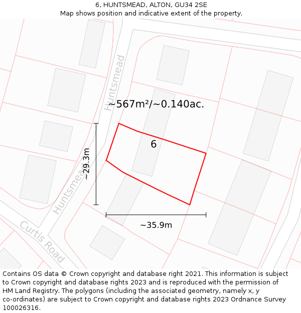 6, HUNTSMEAD, ALTON, GU34 2SE: Plot and title map