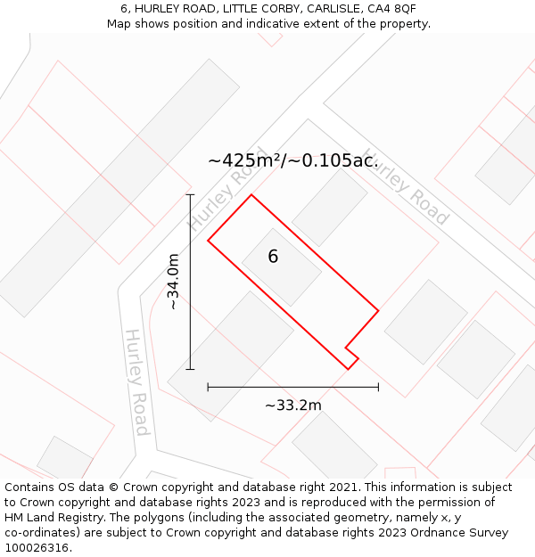 6, HURLEY ROAD, LITTLE CORBY, CARLISLE, CA4 8QF: Plot and title map