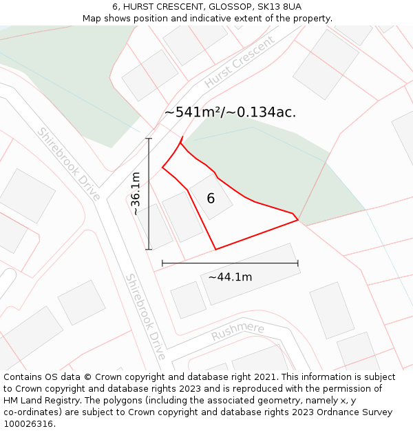 6, HURST CRESCENT, GLOSSOP, SK13 8UA: Plot and title map