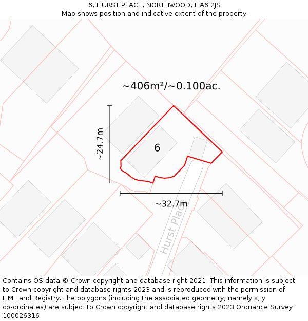 6, HURST PLACE, NORTHWOOD, HA6 2JS: Plot and title map