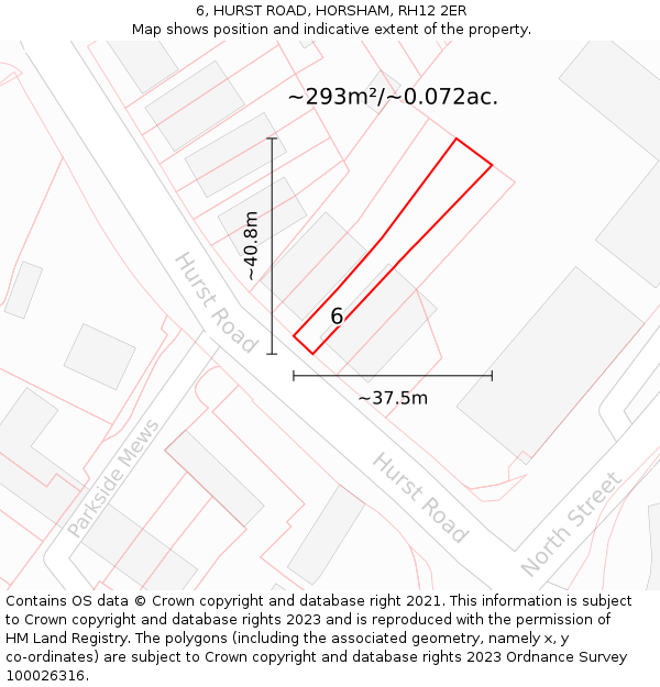 6, HURST ROAD, HORSHAM, RH12 2ER: Plot and title map