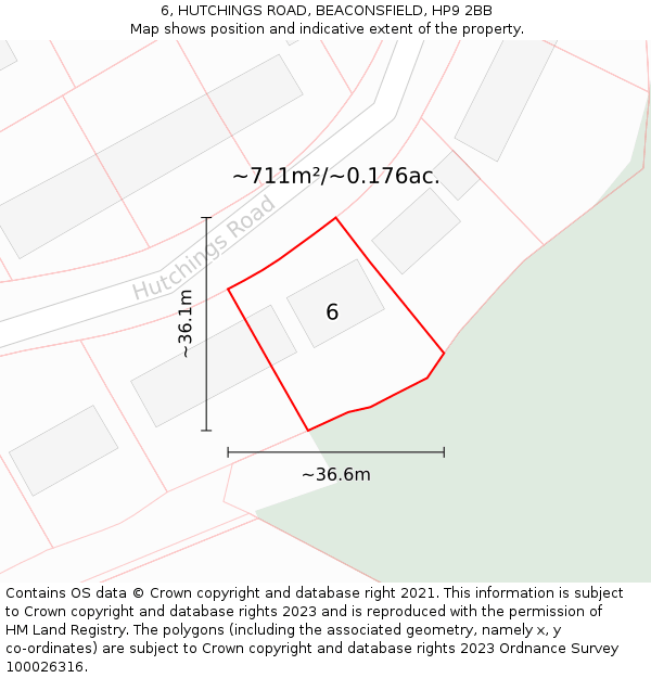 6, HUTCHINGS ROAD, BEACONSFIELD, HP9 2BB: Plot and title map