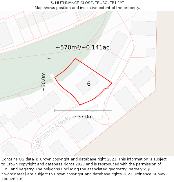 6, HUTHNANCE CLOSE, TRURO, TR1 1YT: Plot and title map