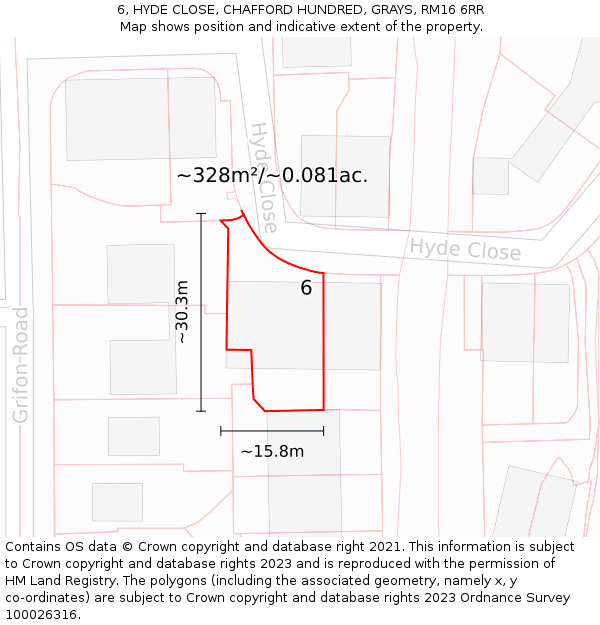 6, HYDE CLOSE, CHAFFORD HUNDRED, GRAYS, RM16 6RR: Plot and title map