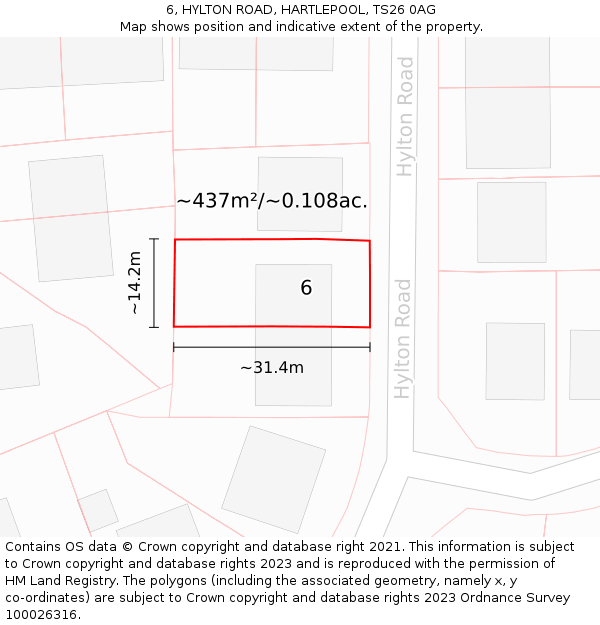 6, HYLTON ROAD, HARTLEPOOL, TS26 0AG: Plot and title map