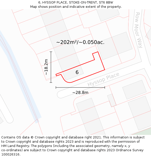 6, HYSSOP PLACE, STOKE-ON-TRENT, ST6 8BW: Plot and title map