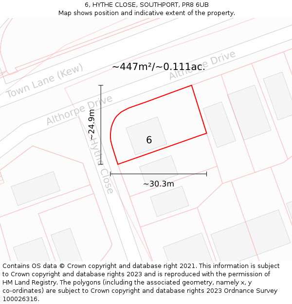 6, HYTHE CLOSE, SOUTHPORT, PR8 6UB: Plot and title map