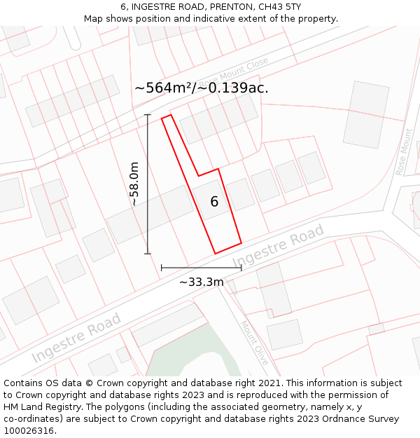 6, INGESTRE ROAD, PRENTON, CH43 5TY: Plot and title map