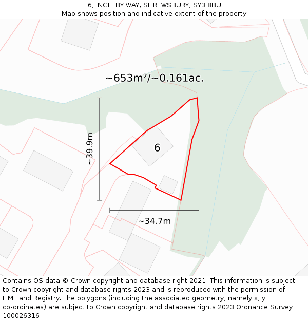 6, INGLEBY WAY, SHREWSBURY, SY3 8BU: Plot and title map