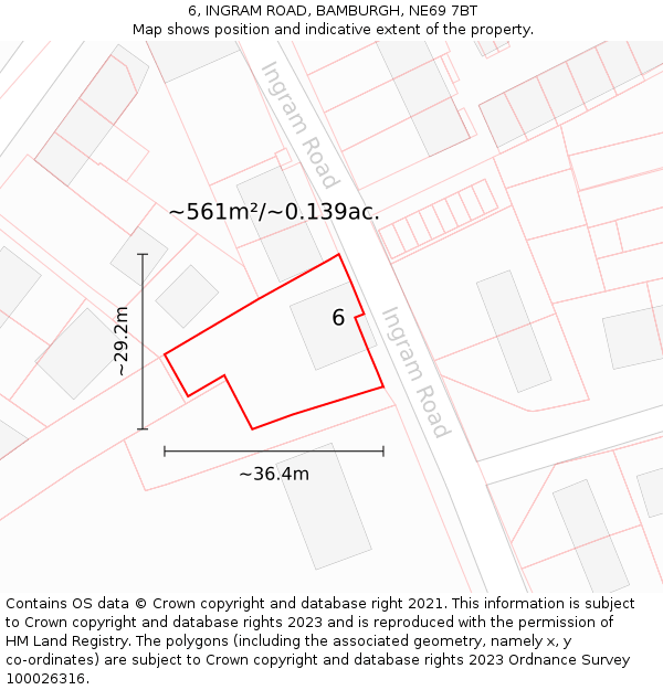 6, INGRAM ROAD, BAMBURGH, NE69 7BT: Plot and title map