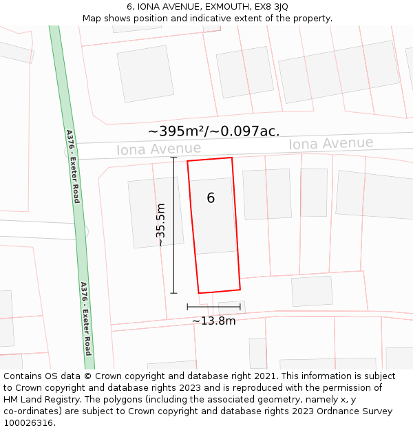 6, IONA AVENUE, EXMOUTH, EX8 3JQ: Plot and title map