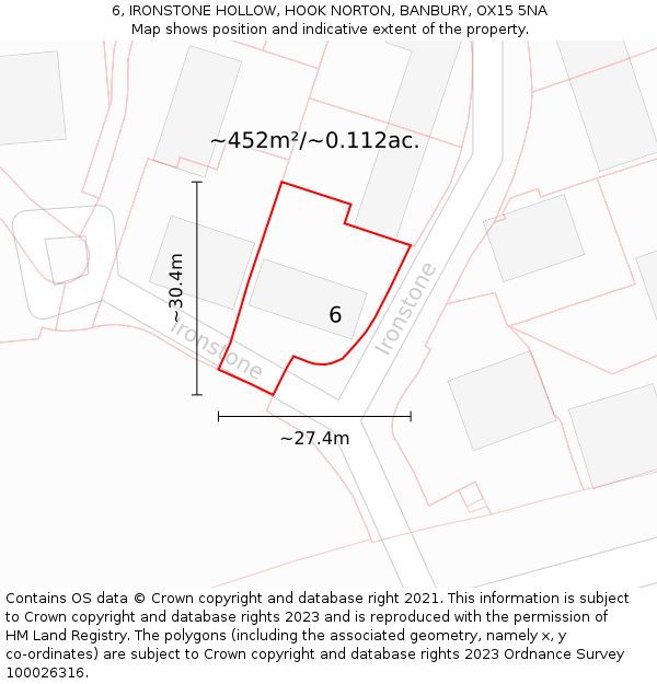 6, IRONSTONE HOLLOW, HOOK NORTON, BANBURY, OX15 5NA: Plot and title map