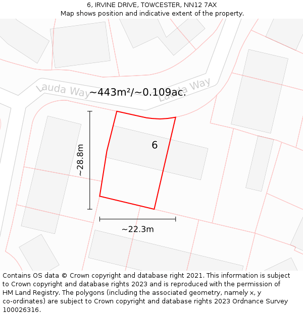 6, IRVINE DRIVE, TOWCESTER, NN12 7AX: Plot and title map