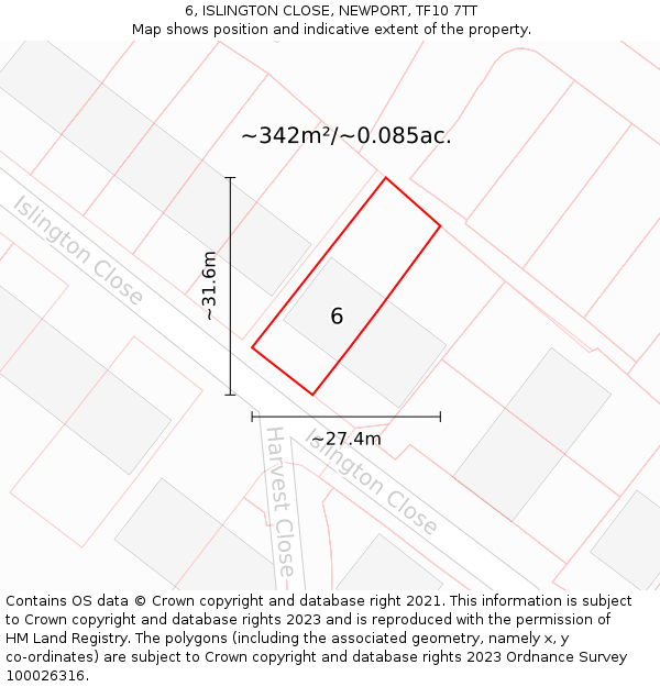 6, ISLINGTON CLOSE, NEWPORT, TF10 7TT: Plot and title map