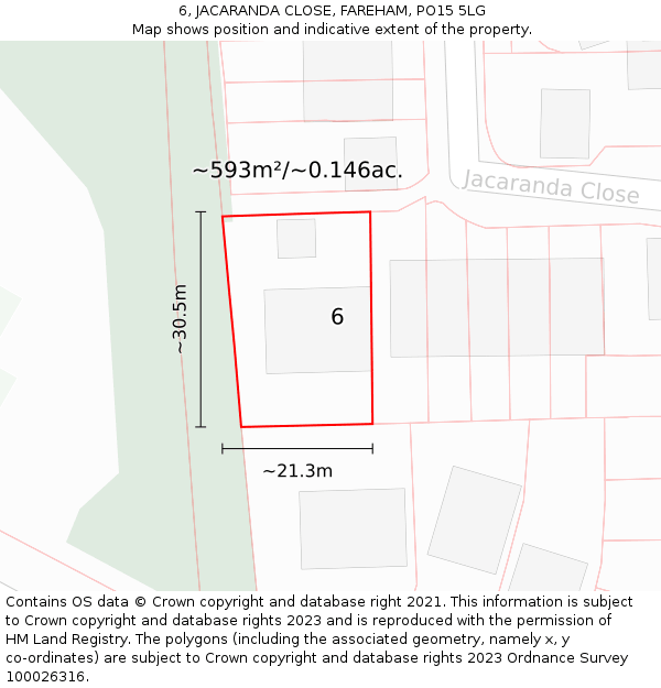 6, JACARANDA CLOSE, FAREHAM, PO15 5LG: Plot and title map