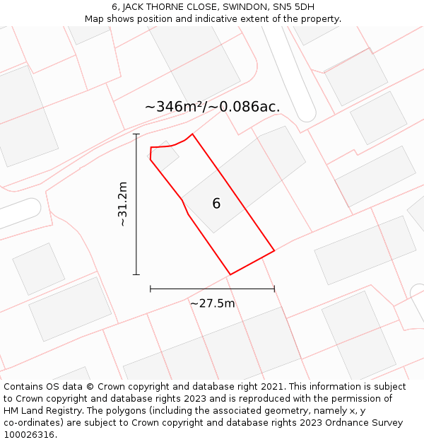 6, JACK THORNE CLOSE, SWINDON, SN5 5DH: Plot and title map