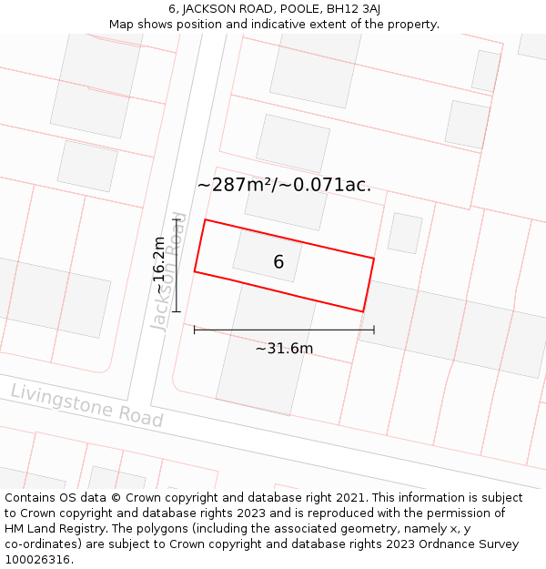 6, JACKSON ROAD, POOLE, BH12 3AJ: Plot and title map