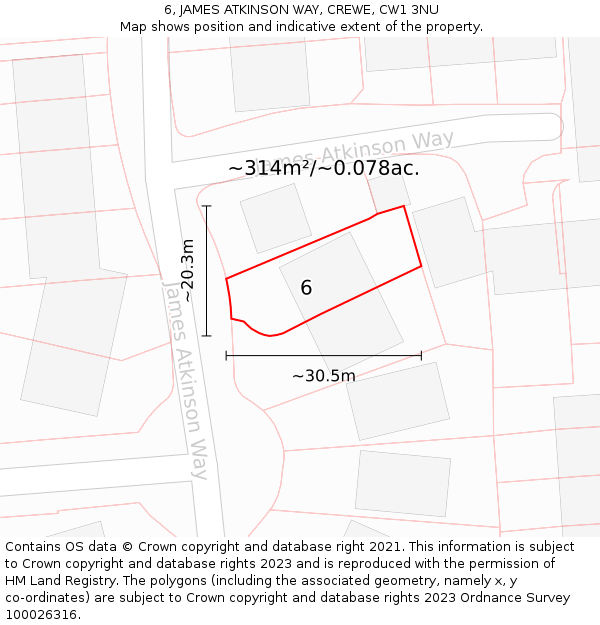 6, JAMES ATKINSON WAY, CREWE, CW1 3NU: Plot and title map