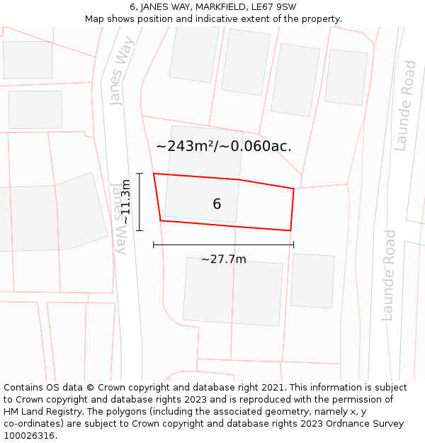 6, JANES WAY, MARKFIELD, LE67 9SW: Plot and title map