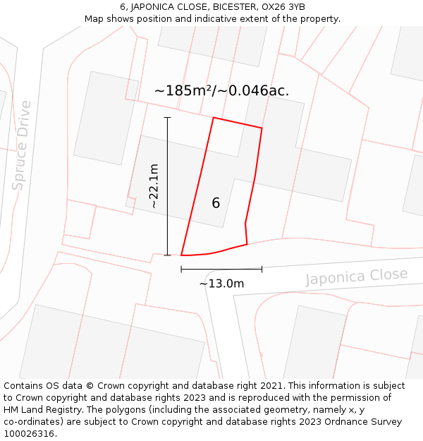 6, JAPONICA CLOSE, BICESTER, OX26 3YB: Plot and title map