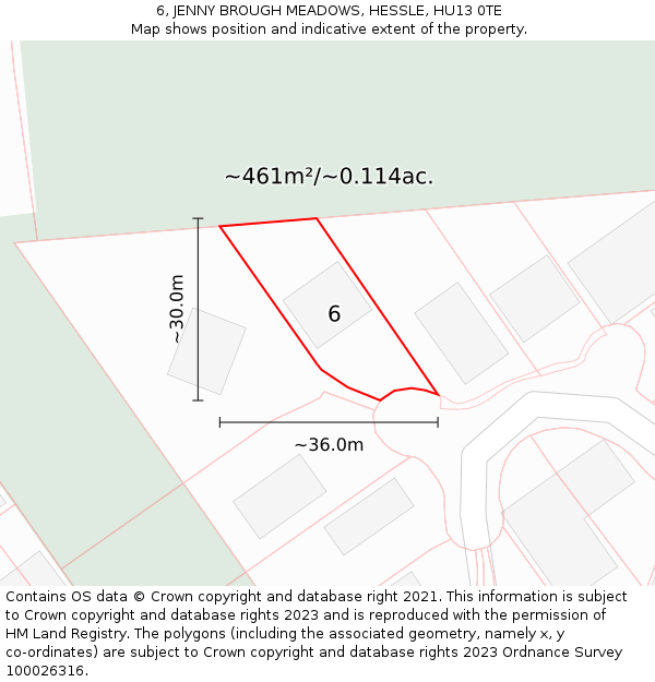 6, JENNY BROUGH MEADOWS, HESSLE, HU13 0TE: Plot and title map