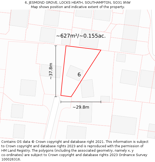6, JESMOND GROVE, LOCKS HEATH, SOUTHAMPTON, SO31 9NW: Plot and title map