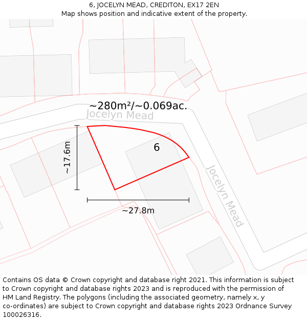 6, JOCELYN MEAD, CREDITON, EX17 2EN: Plot and title map