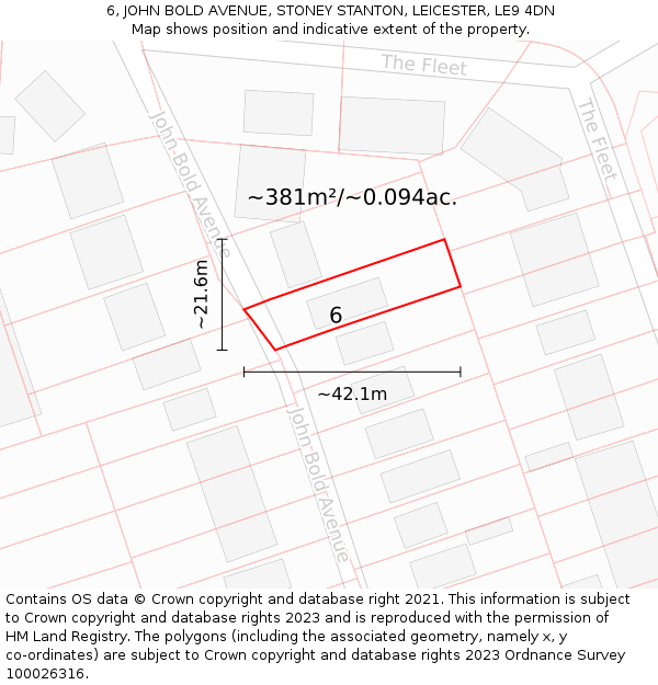 6, JOHN BOLD AVENUE, STONEY STANTON, LEICESTER, LE9 4DN: Plot and title map