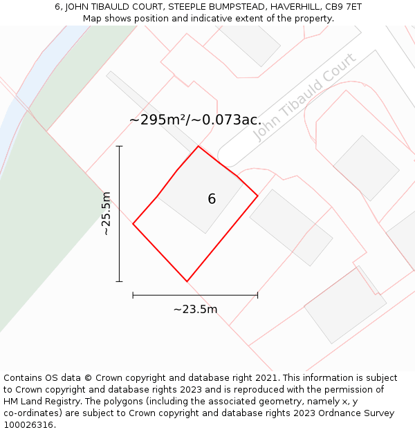 6, JOHN TIBAULD COURT, STEEPLE BUMPSTEAD, HAVERHILL, CB9 7ET: Plot and title map