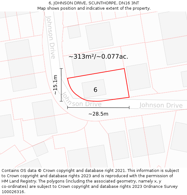 6, JOHNSON DRIVE, SCUNTHORPE, DN16 3NT: Plot and title map