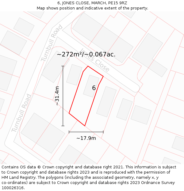 6, JONES CLOSE, MARCH, PE15 9RZ: Plot and title map