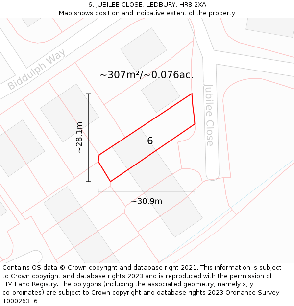 6, JUBILEE CLOSE, LEDBURY, HR8 2XA: Plot and title map