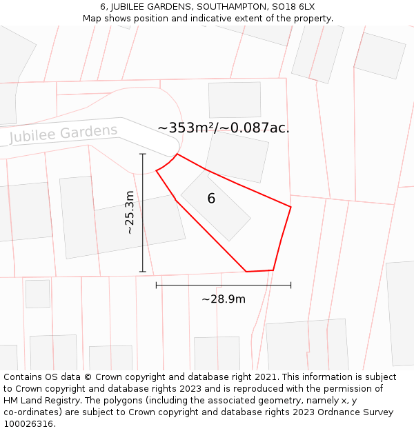 6, JUBILEE GARDENS, SOUTHAMPTON, SO18 6LX: Plot and title map