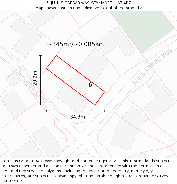 6, JULIUS CAESAR WAY, STANMORE, HA7 4PZ: Plot and title map