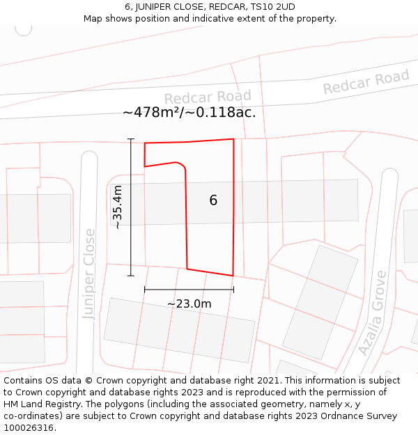 6, JUNIPER CLOSE, REDCAR, TS10 2UD: Plot and title map