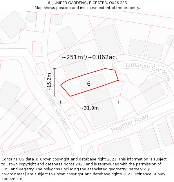 6, JUNIPER GARDENS, BICESTER, OX26 3FS: Plot and title map