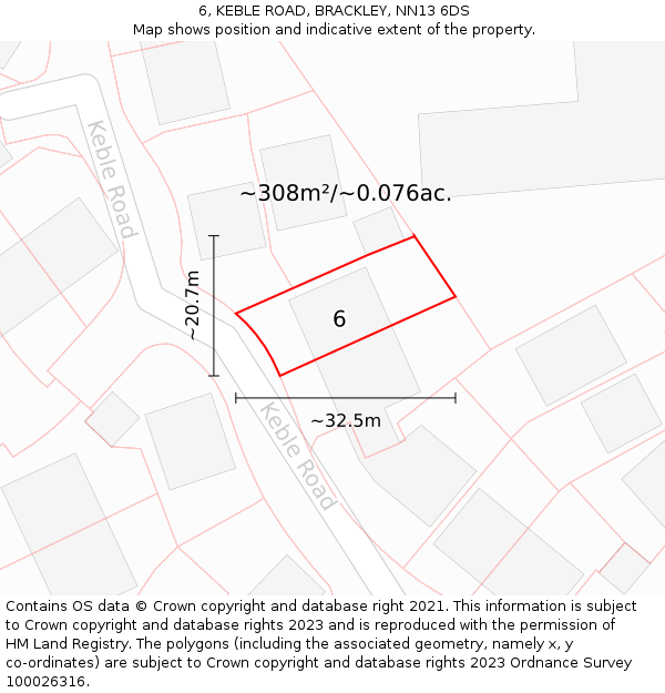 6, KEBLE ROAD, BRACKLEY, NN13 6DS: Plot and title map