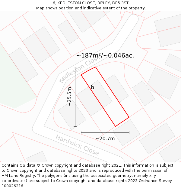 6, KEDLESTON CLOSE, RIPLEY, DE5 3ST: Plot and title map