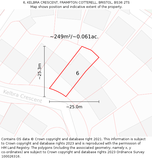 6, KELBRA CRESCENT, FRAMPTON COTTERELL, BRISTOL, BS36 2TS: Plot and title map