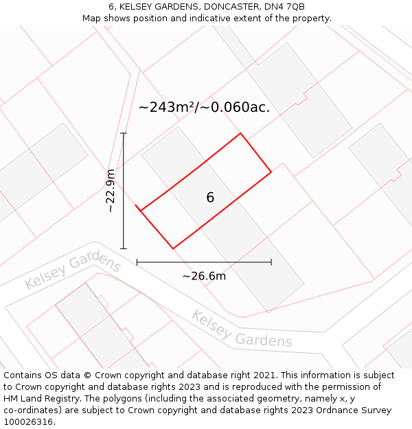 6, KELSEY GARDENS, DONCASTER, DN4 7QB: Plot and title map